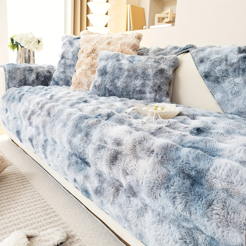 Plush Sofa Cover Faux Lamb Thick Fluffy Couch Slipcover Pet Friendly Machine Washable Gradient Color Polyester Furniture Protector for Armchair Single Double Triple Sofa Living Room Home Decor