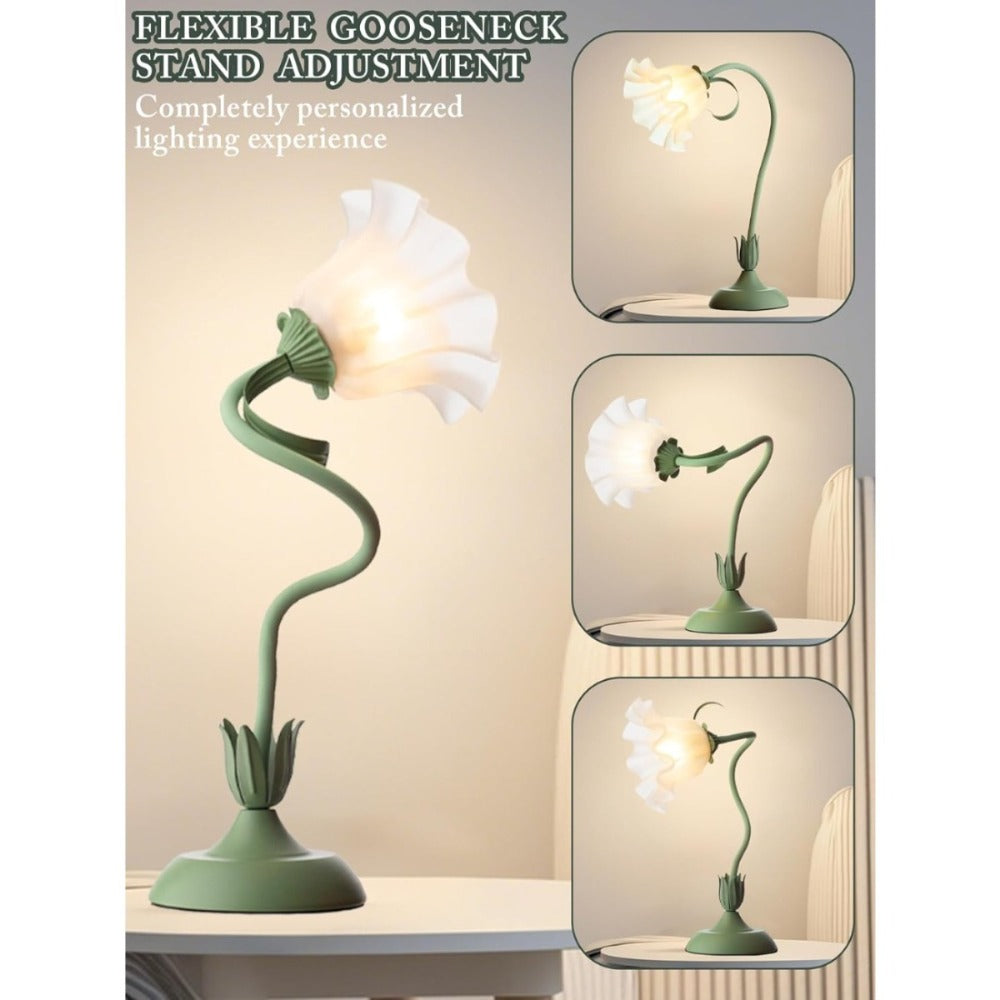 Bellflower Table Lamp ¨C Artisan Crafted Botanical Floral Dimmable Night Light, Heirloom Quality Premium Finish Desk Lamp for Bedroom Living Room Home Decor, Unique Floral Gift (Green)