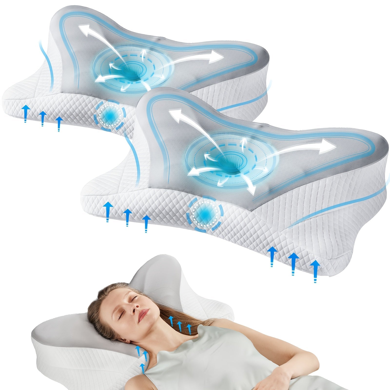 Memory Foam Cervical Pillow Ergonomic Contour Neck Support Orthopedic Bed Pillow for Side Back Stomach Sleepers with Cooling Pillowcase Queen King