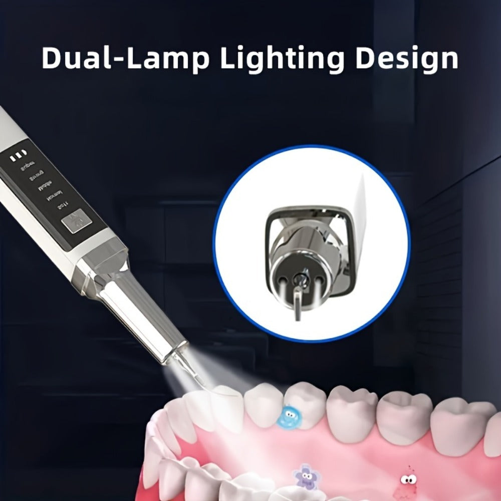 Electric Teeth Cleaner Kit with 2 LED Lights & Mirror ¨C 5 Adjustable Modes, 2 Replaceable Heads, Type-C Rechargeable Dental Plaque Remover & Tartar Scraper for Home Teeth Cleaning