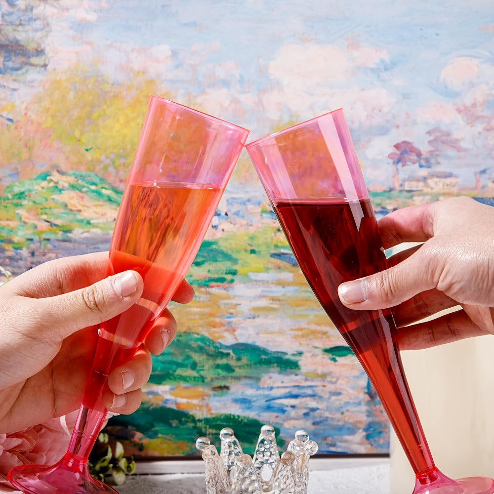 Pink Plastic Champagne Glasses Disposable 25 50 Pack ¨C BPA-Free PS Mimosa Cups Pink Plastic Wine Glasses for Wedding Bridal Shower Cocktail Party Outdoor Events