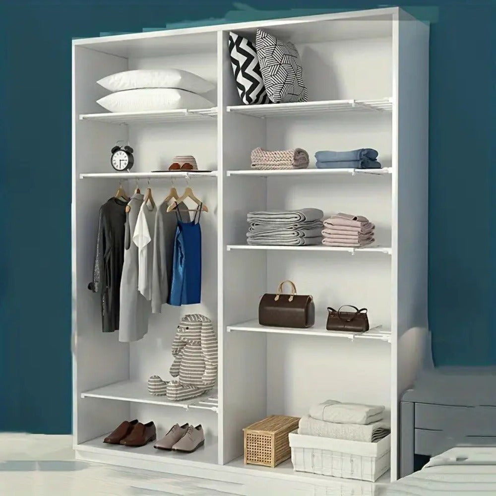 Adjustable Tension Shelf Rod Metal Storage Rack Expandable 18.9-31.5 Inch Closet Organizer Cabinet Wardrobe Kitchen Bathroom Shelf Divider