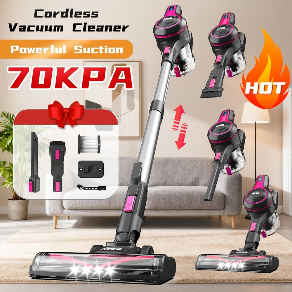 Cordless Vacuum Cleaner 2-in-1 Corded 70KPA Powerful Suction | 6-in-1 Handheld Vacuum with Detachable Battery 45-Min Runtime LED Brush Head 50.5oz Dust Cup | For Hardwood Floor Carpet Pet Hair Home Car
