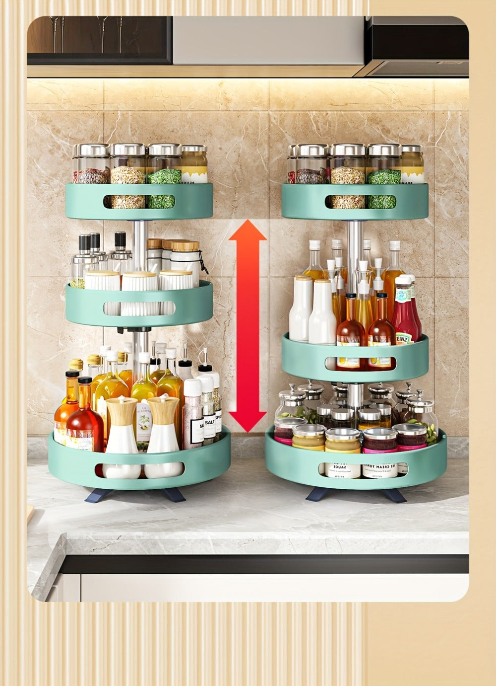 Rotating Spice Rack Double Layer Stainless Steel Countertop Corner Seasoning Storage Organizer for Kitchen Pantry Cabinet Green Silver White Black