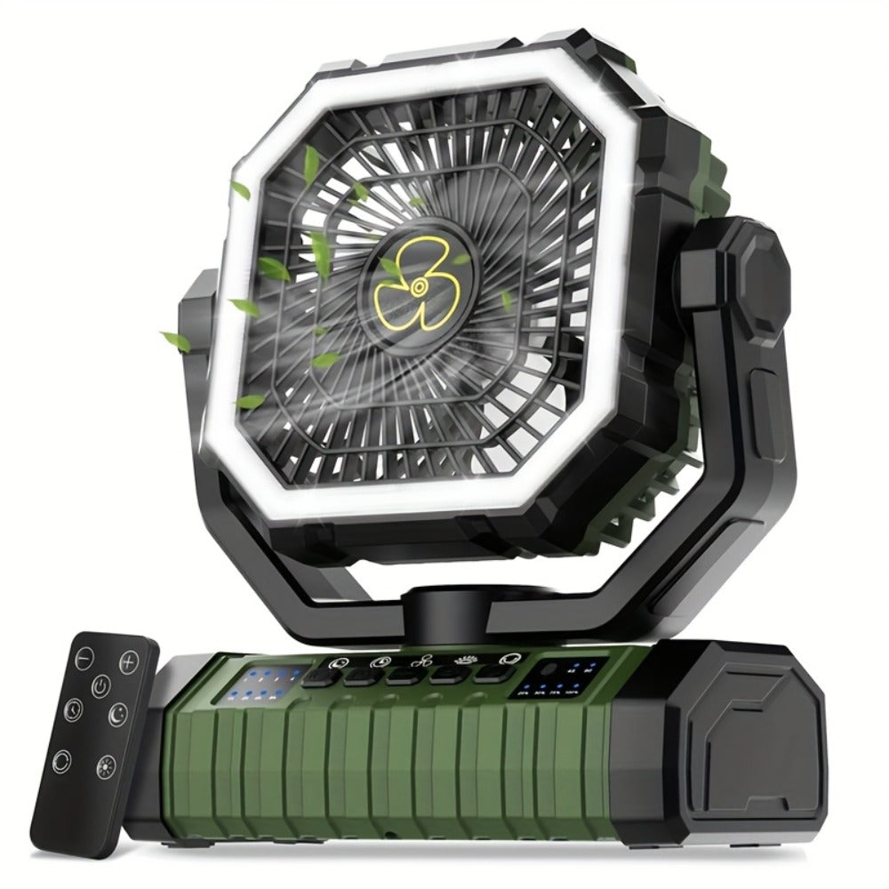 Camping Fan 20000mAh with Built-In LED Light, USB Rechargeable Portable Outdoor Fan with Sturdy Handle, Rugged Compact Design for Tent, Hiking, Fishing, Backpacking and Emergency Power Outage
