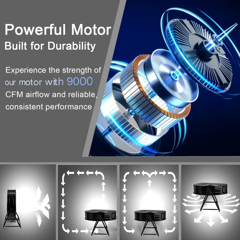 Industrial Floor Fan 24 Inch 9000 CFM Heavy Duty Drum Fan 3-Speed 360 Degree Tilt with Casters and Handle for Warehouse Garage Patio Workshop Gym Large Area Cooling