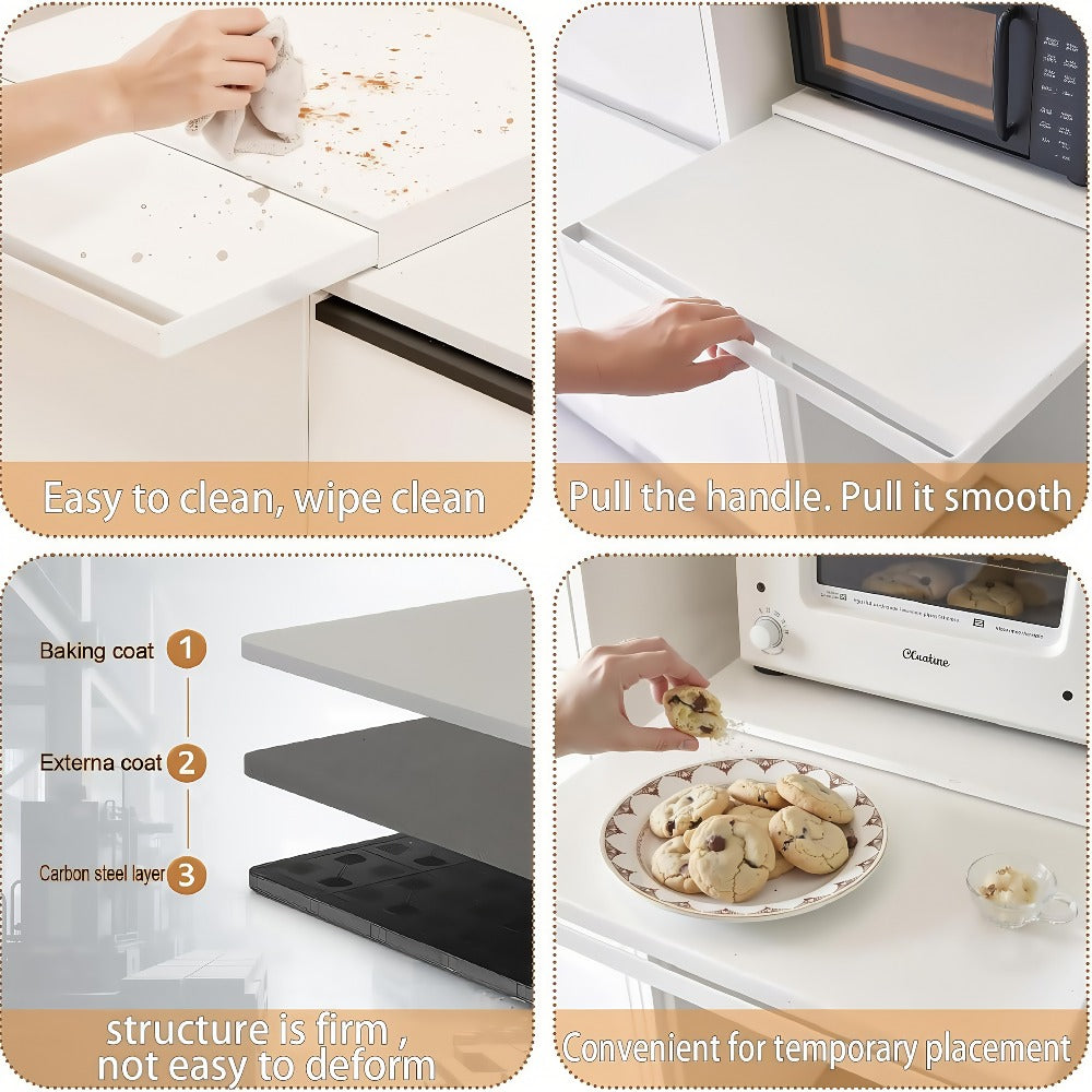 Microwave Stand Countertop Organizer Adjustable Metal Pull-Out Rack Shelf Space Saving Kitchen Storage for Microwave Oven Air Fryer Rice Cooker Coffee Station Toaster Appliances Black White 1 or 2 Piece