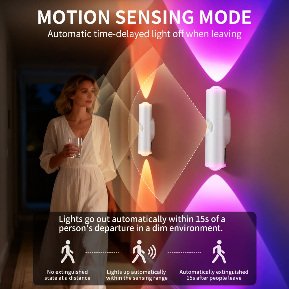 RGB Magnetic Night Light LED Ambient ¨C Multi-Color Motion Sensor, No-Drill Magnetic Install, Long Battery Life for Living Room, Bedroom, Hallway, Stairs & Bar (1pc or 5-Pack)