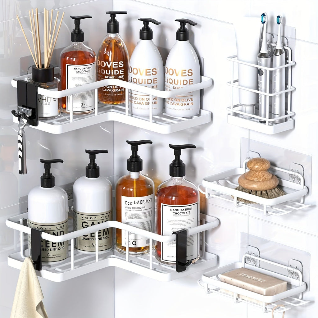 Corner Shower Caddy 5 Pack with Soap Holder & 4 Removable Hooks ¨C Rustproof No Drill Shower Shelf Organizer for Inside Shower