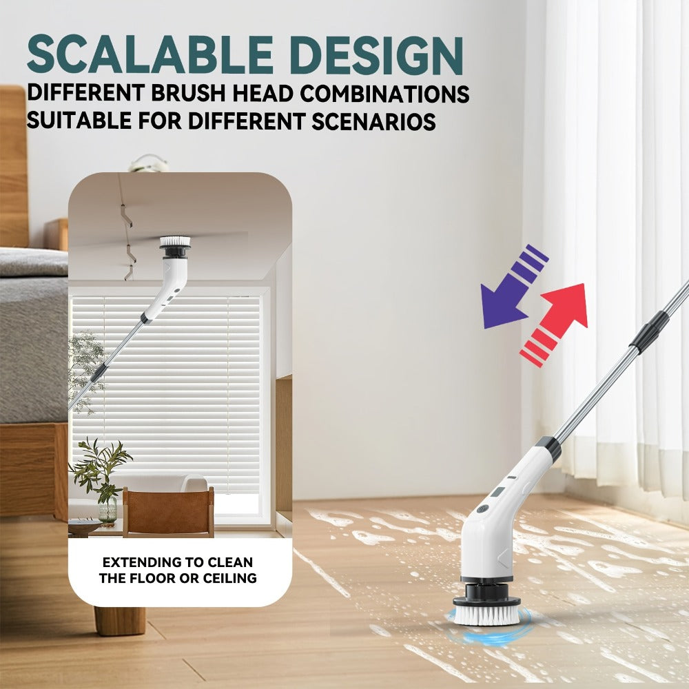 Telescopic Electric Cleaning Brush with Long Handle, 7-in-1 & 14-in-1 Multifunctional Power Scrubber Kit, Replaceable Brush Heads, Household Floor Kitchen Bathroom Tile Grout Scrubbing Tool