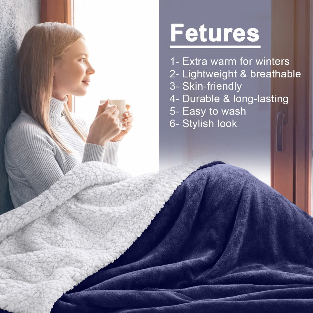 Sherpa Flannel Blanket ¨C Double-Layer Ultra Soft Warm Throw for Bed, Sofa & Bedroom Decor, Better Sleep, 14 Colors, 3 Sizes