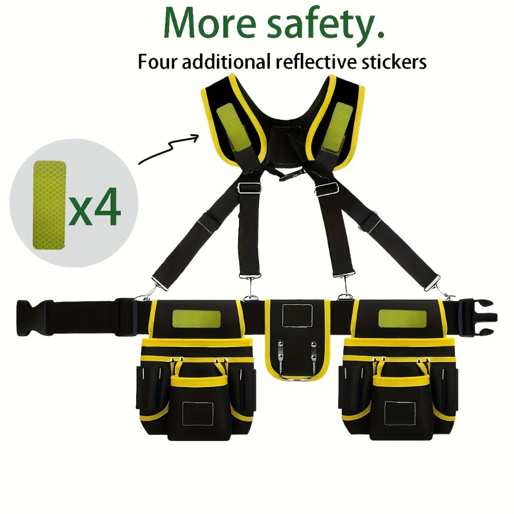 Tool Belt Heavy Duty Multi-Pocket Tool Pouch Bag Adjustable Waist Tool Organizer for Electricians Carpenters Mechanics Gardeners Construction Workers Black Yellow
