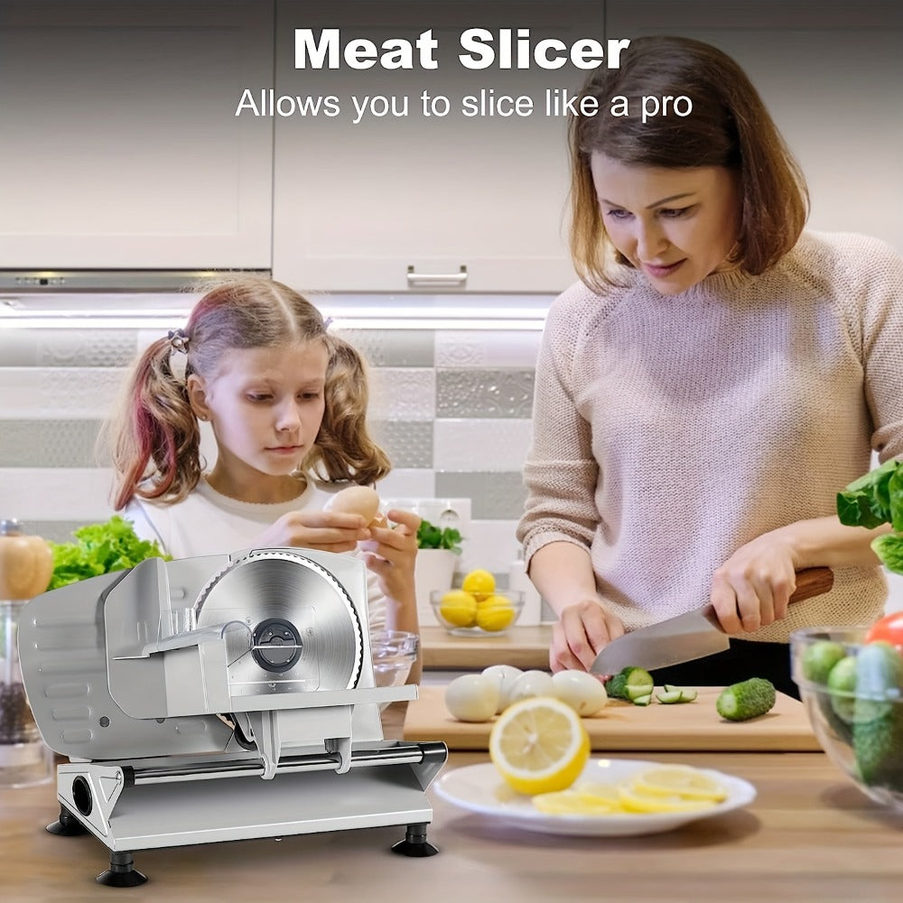 Electric Meat Slicer for Home, 6.7¡± Stainless Steel Blade, 150W Deli Food Slicer with Adjustable 0-15mm Thickness for Cold Cuts, Cheese, Bread & Vegetables, Easy to Clean