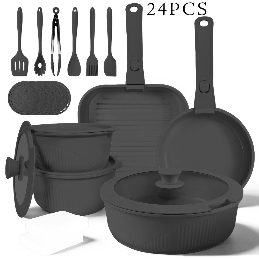 Nonstick Cookware Set 5/7/24 Piece Induction Ready with Detachable Handles ¨C Stackable Pots & Pans Set Includes Skillet Frying Pan Soup Pot Steak Pan for Home RV Kitchen, Multiple Colors