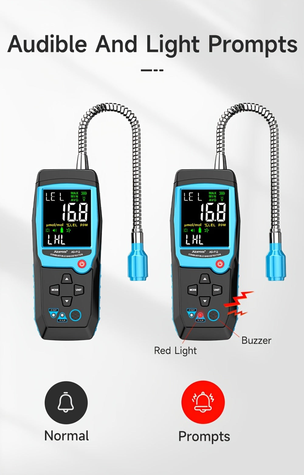 Gas Leak Detector Combustible Gas Detector Aicevoos AS-F12 Natural Gas Methane Tester Sound Light Alarm Electrochemical Sensor Home Industrial Safety
