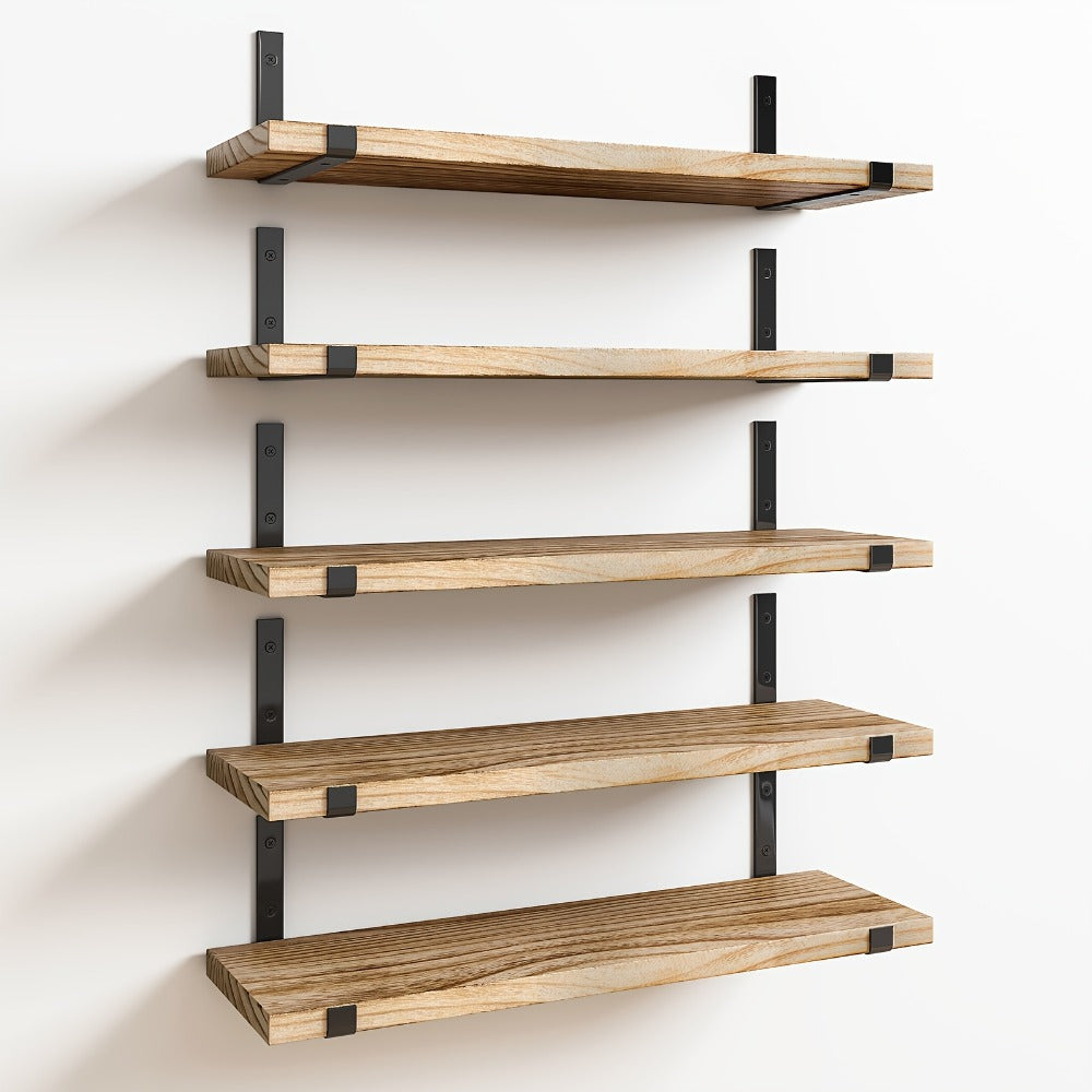 Rustic Floating Shelves Set of 5, 15.8x4.7 Inch Wall Mounted Wooden Shelves for Bedroom Living Room Kitchen Bathroom Office Plant Display
