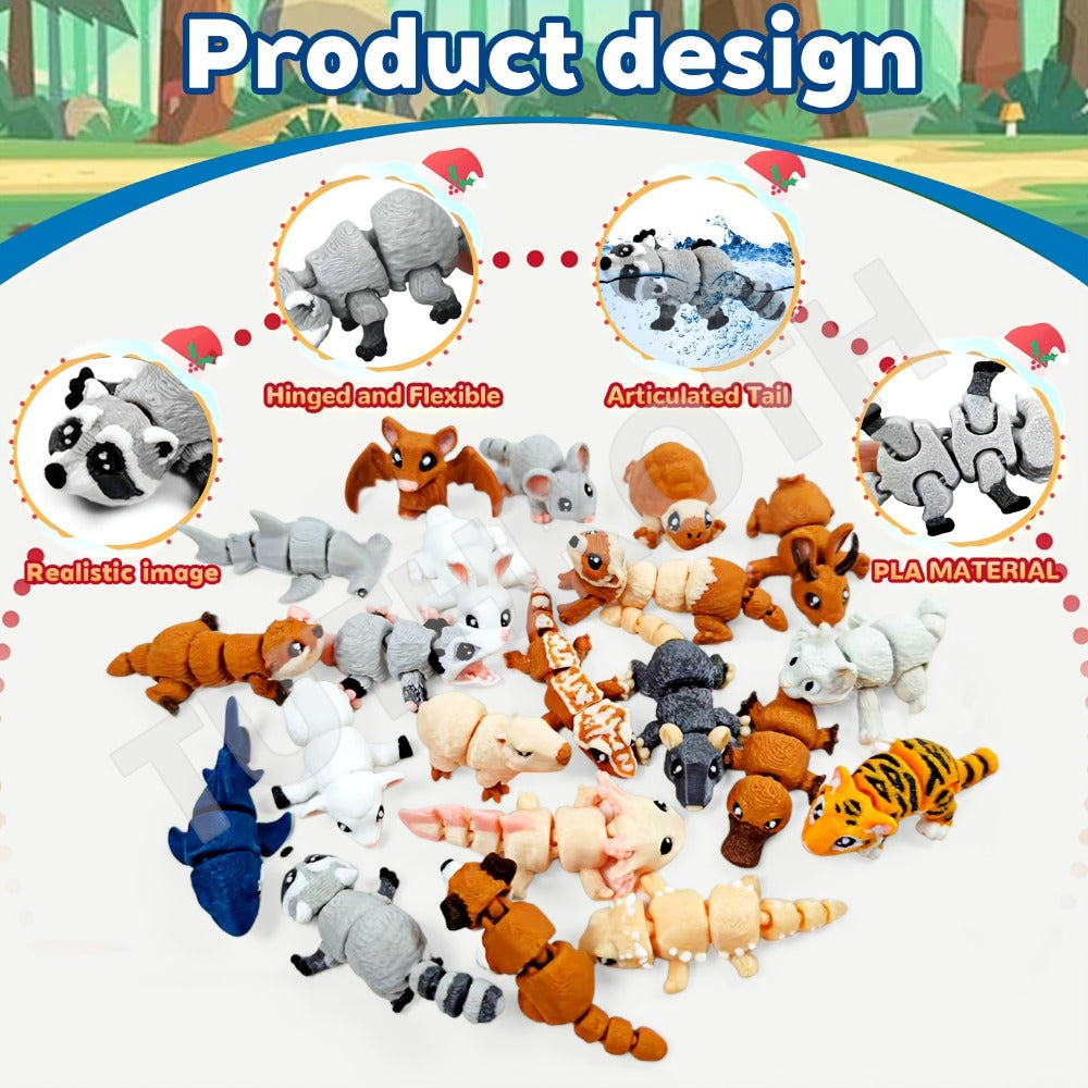 3D Printed Animal Figurines Set 21pcs, Mini Movable Joints Realistic Collectible Animal Statues for Adults, Home Office Desk Decoration Display & Gift