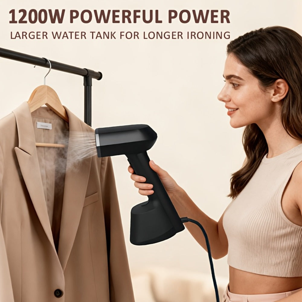 Handheld Garment Steamer for Clothes 30-Second Heat-Up 9.13oz Large Water Tank Ergonomic Grip Removable Base Compact Wrinkle Remover for Shirts Blouses Dresses Home Travel Black