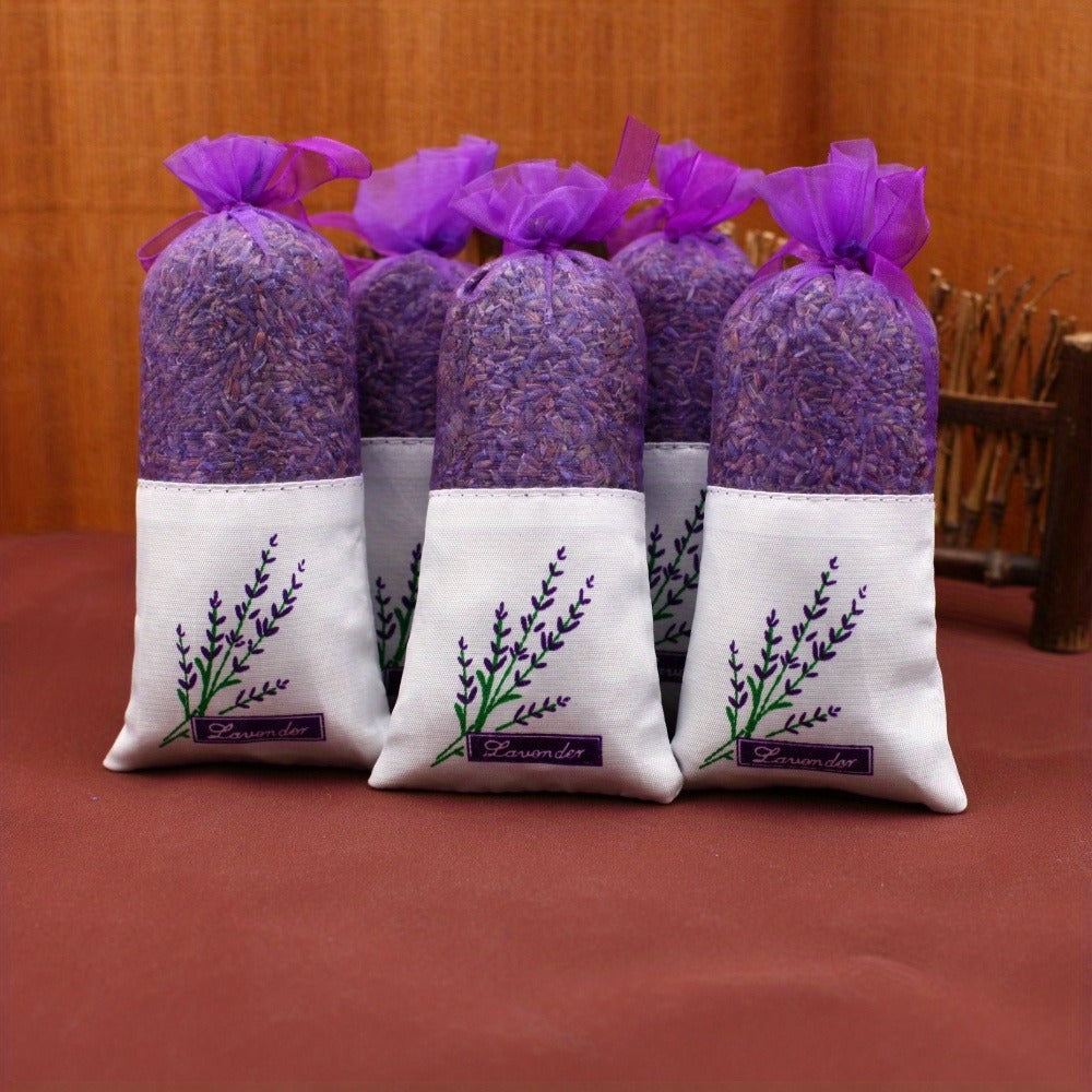 Lavender Scented Sachets Bags for Drawer Wardrobe Closet Car Fragrance - 5A Grade Fresh Purple Lavender Aroma Home Freshener Moth Repellent Gift Set 5pcs or Trial Pack