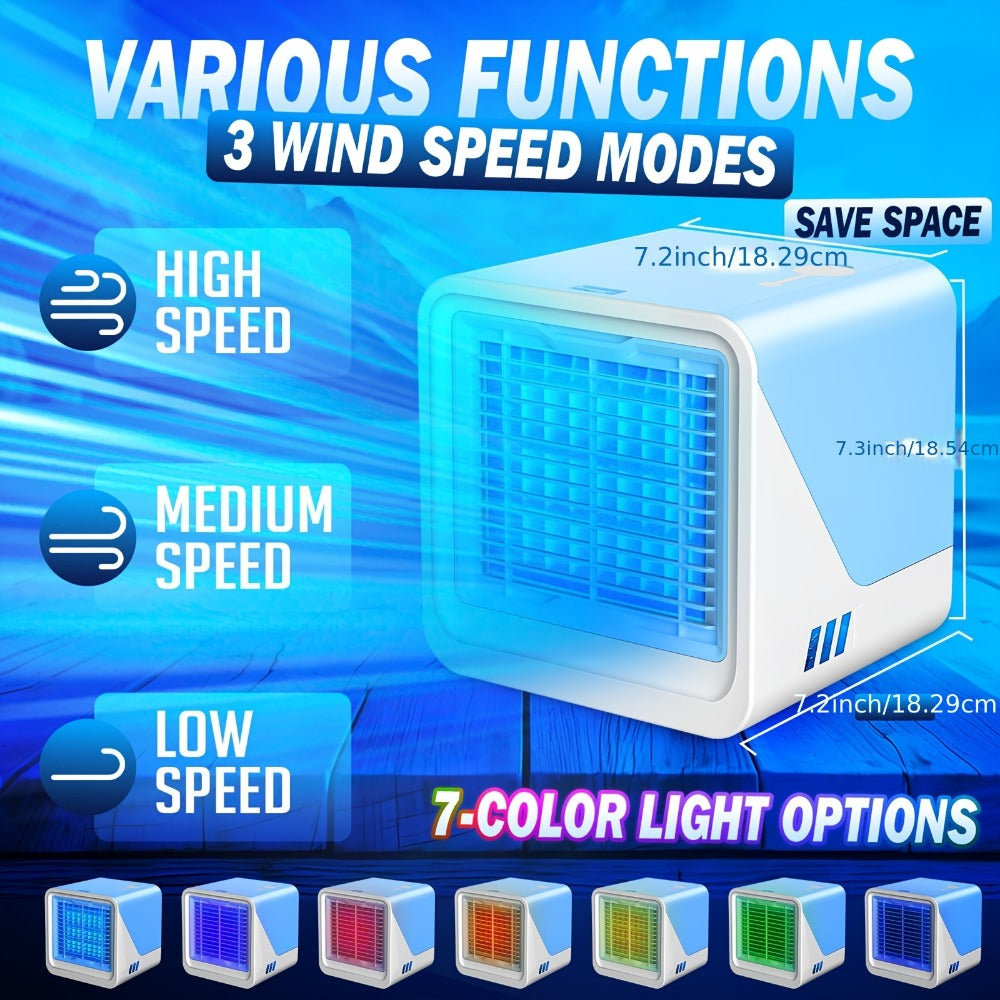 Portable Air Cooler 3-in-1 Mini Personal Air Conditioner Humidifier Fan with Atmosphere Light USB Powered Desktop Evaporative Cooler for Home Office Bedroom Travel Blue Black Green