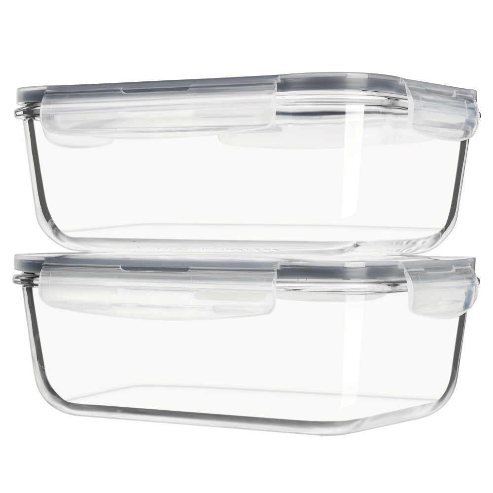 Glass Food Storage Containers with Lids 2 Pack ¨C 63oz Large Airtight Snap Lock Meal Prep Containers, Leak Proof Glass Dish with Lid for Oven, Microwave & Refrigerator, Food Transport Tubs