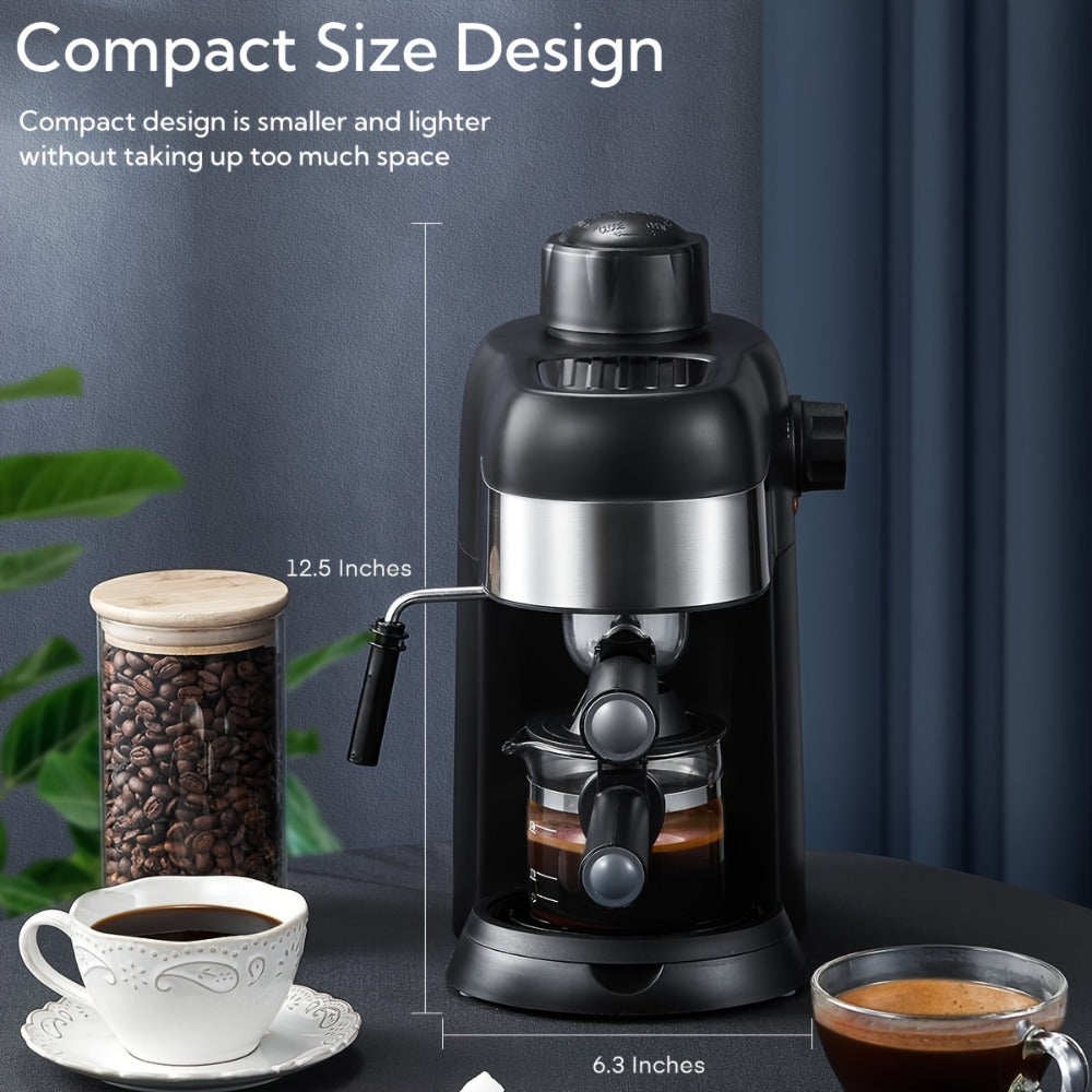 Espresso Machine 3.5 Bar Steam 4 Cup Cappuccino & Latte Maker with Milk Frother ¨C Stainless Steel One-Touch Home Coffee Machine for Espresso, Cappuccino & Latte, Black