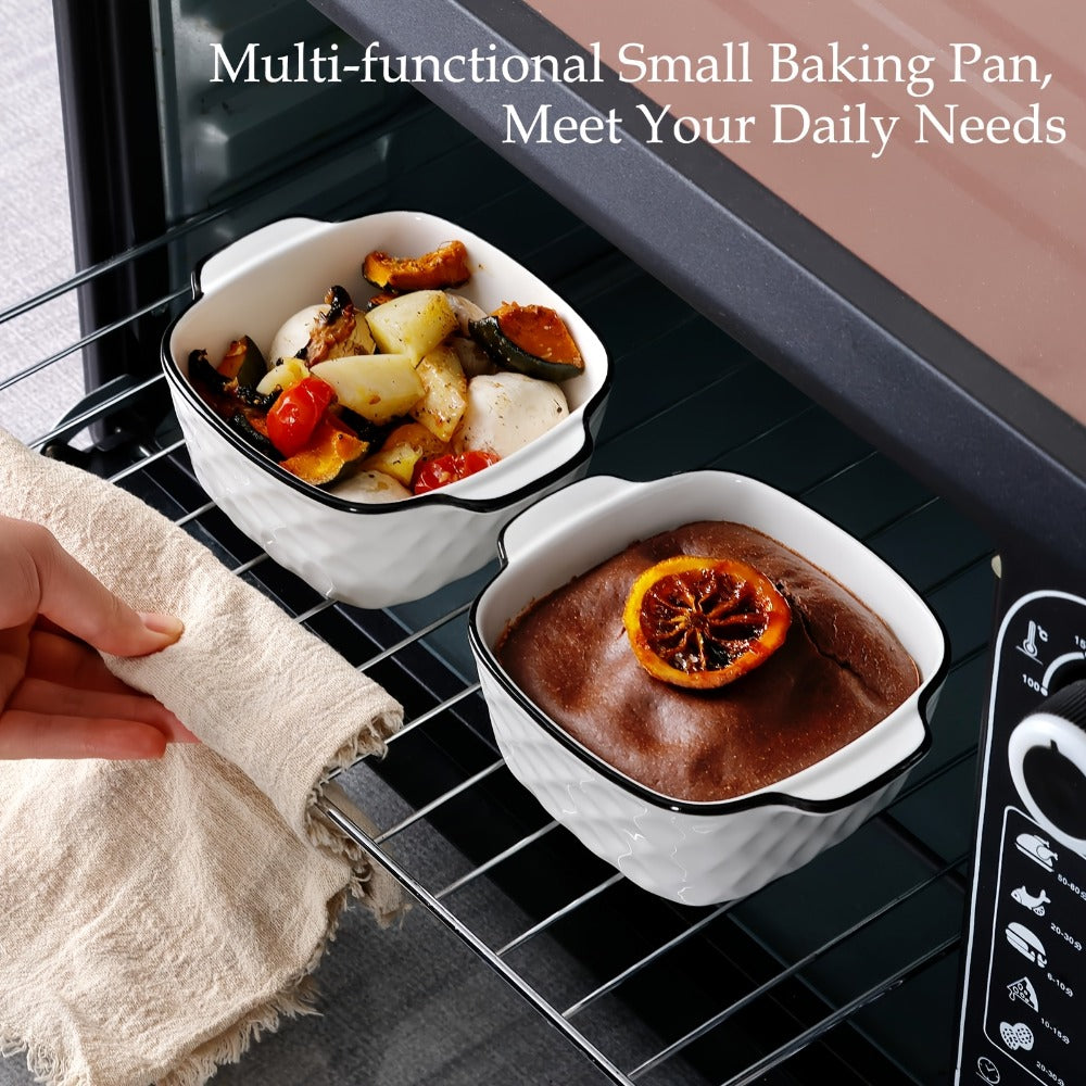 Ceramic Baking Dish Set 4-Piece, 13oz Small Square Ceramic Casserole Dishes with Handles, Diamond Design Oven & Microwave Safe Bakeware, 5.7x4.5x2.2 Inch Air Fryer Ceramic Dishes for Individual Servings