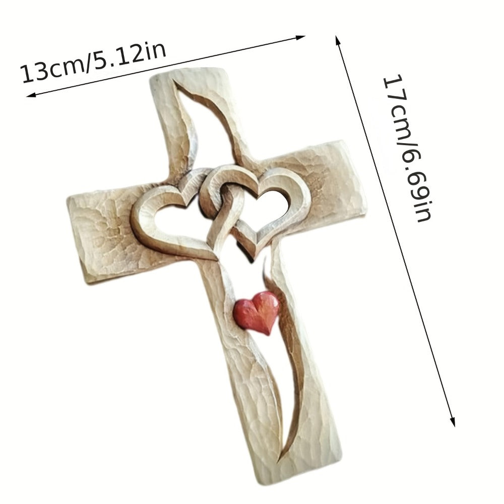 Cross Wall Decor Resin Handcrafted Hearts Intertwined Love Cross, Decorative Wall Cross for Living Room Bedroom Home Decor, Christian Religious Gift for Easter Christmas Housewarming