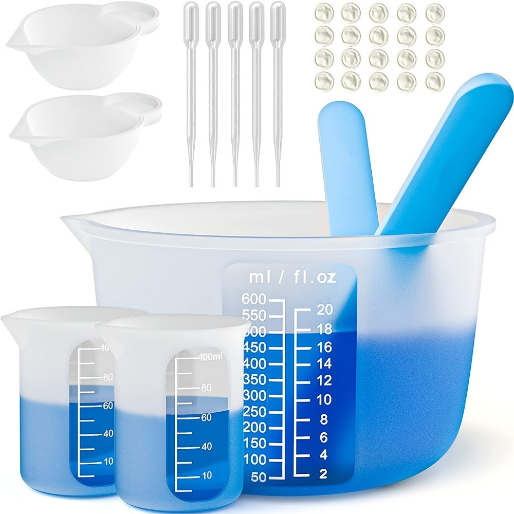 Silicone Resin Measuring Cup Kit ¨C DIY Epoxy Resin Craft Tools Set for Jewelry Making, Slime, Casting & Pouring ¨C Non-Stick Flexible Mixing Cups with Graduated Scale for Resin Art Beginners & Crafters