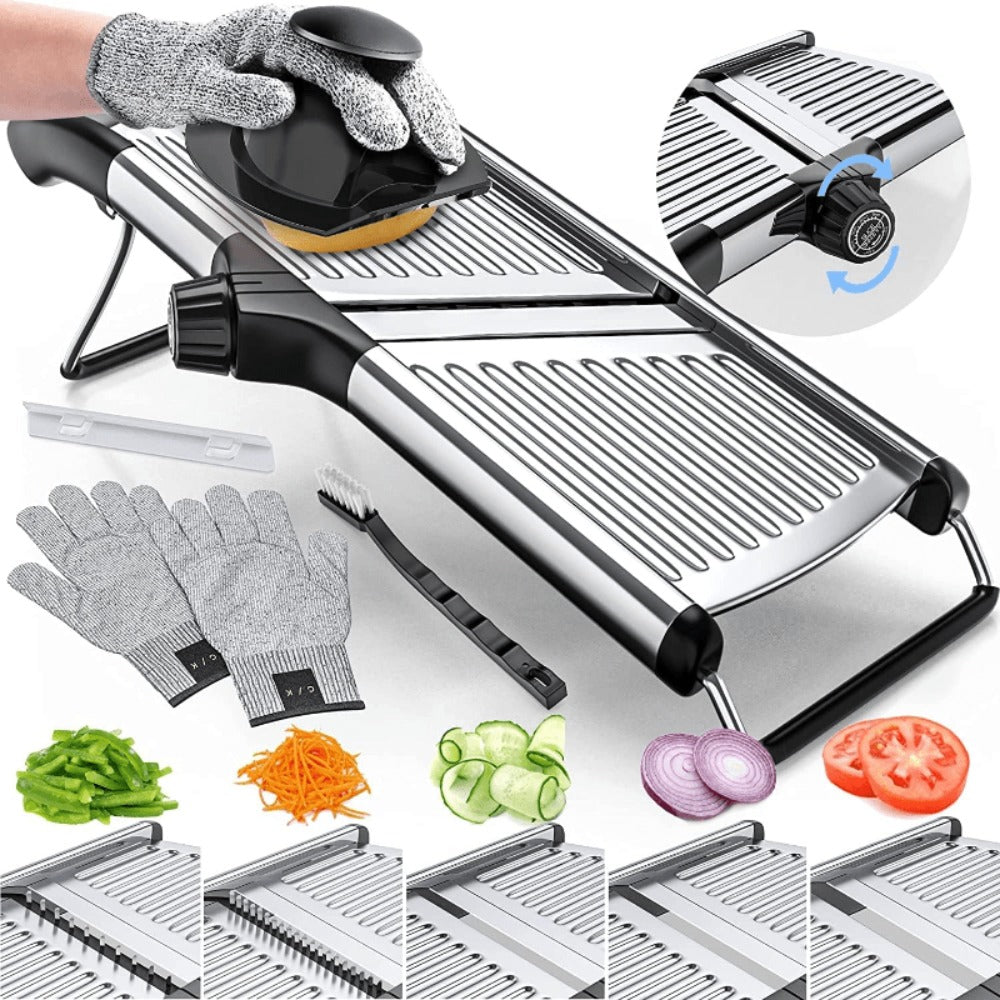 Mandoline Slicer 7-Blade Stainless Steel Vegetable Slicer with Adjustable Thickness & Safety Guard - PRO Kitchen Mandolin Food Cutter for Potatoes, Tomatoes, Carrots, Onions & Fruits