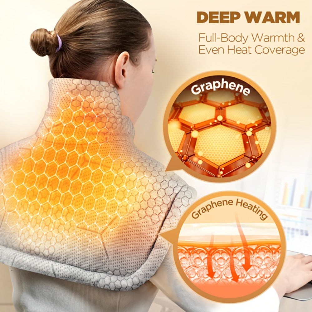 Heating Pad for Neck & Shoulders ¨C 130W Graphene Weighted Electric Pad, 6 Heat Settings, 4 Timers, Auto Shut-Off, Machine Washable