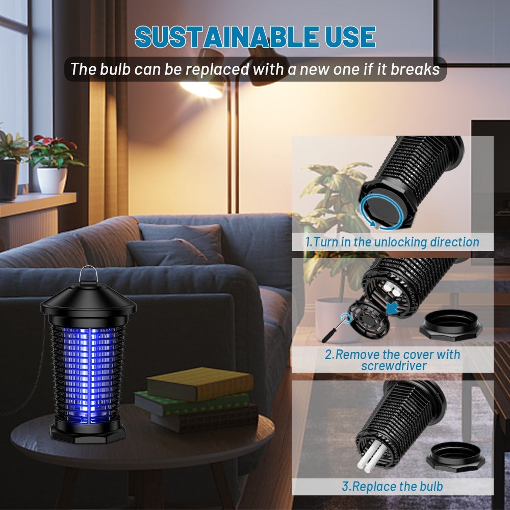 Bug Zapper Electric Indoor Outdoor ¨C 4000V High Voltage UV 365nm 18W Mosquito Killer Fly Zapper with 6ft Cord, ABS Fireproof Safety Housing, Removable Tray & Cleaning Brush for Backyard Patio Garden Camping ¨C Black