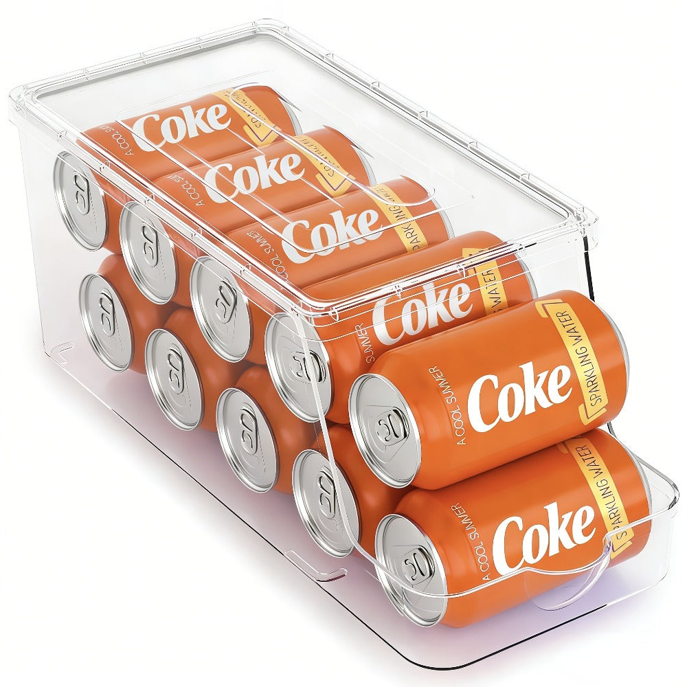 Soda Can Organizer for Refrigerator Stackable | Can Holder Dispenser with Lid for Fridge, Pantry & Freezer ¨C Holds 9 Cans Each, BPA-Free Clear Design, 1 or 2 Pack
