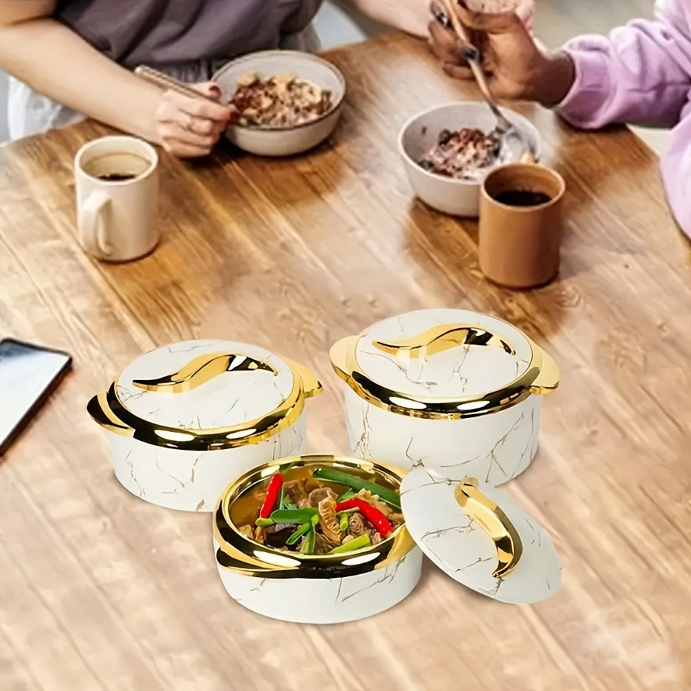 Insulated Casserole Dish Set 3-Piece Thermal Food Warmer with Lids, Stainless Steel Serving Bowls for Hot & Cold Food, Buffet Hotpot Tableware Set for Entertaining Dining Table