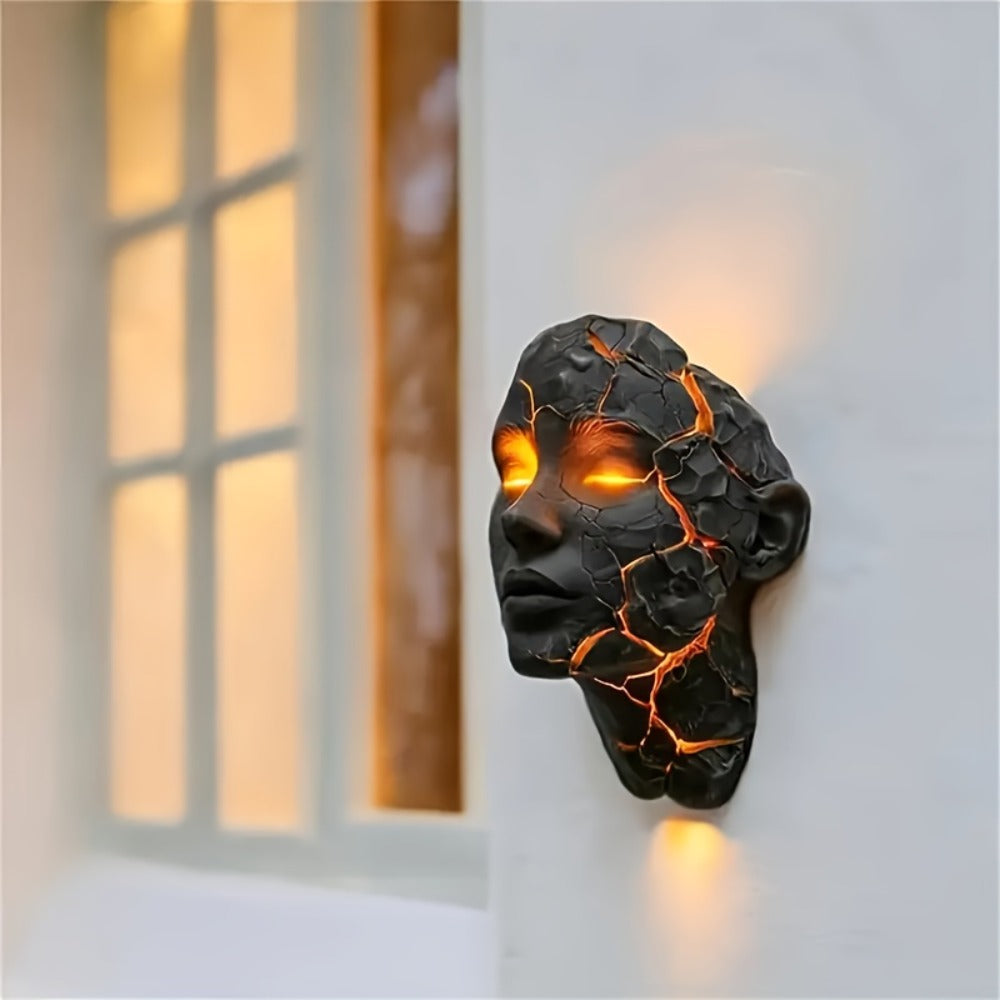 3D Shattered Soul Wall Lamp ¨C LED Night Light Cracked Face Phantom Effect USB Powered Resin Wall Light for Bedroom Living Room Bar Cafe Home Decor, Easy Install Gothic Aesthetic Atmosphere Lamp