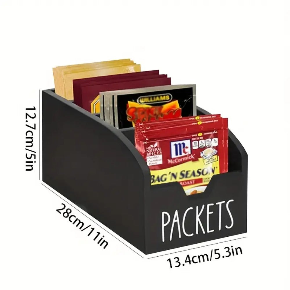 Wooden Spice Rack Organizer with Compartments Rustic Vintage Kitchen Countertop Storage Box for Seasoning Bags Tea Bags Coffee Snacks Space-Saving Display Rack Home Decor Black Brown 1pc or 2pcs