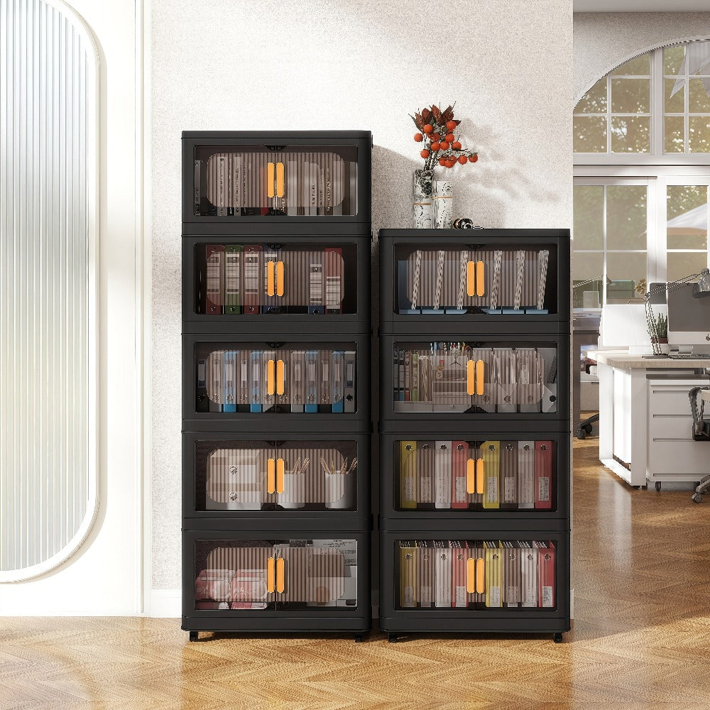 Rolling Storage Cart 4 5 Tier Double Door Collapsible Stackable Plastic Organizer with 360 Lockable Wheels Space Saving Bin for Dorm Office Closet Bedroom Garage Gym