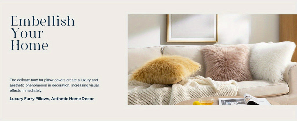 Faux Fur Throw Pillow Covers Pack of 2 ¨C Luxury Soft Fluffy Decorative Cushion Covers for Couch Bed Sofa, Pet Friendly, Zipper Closure