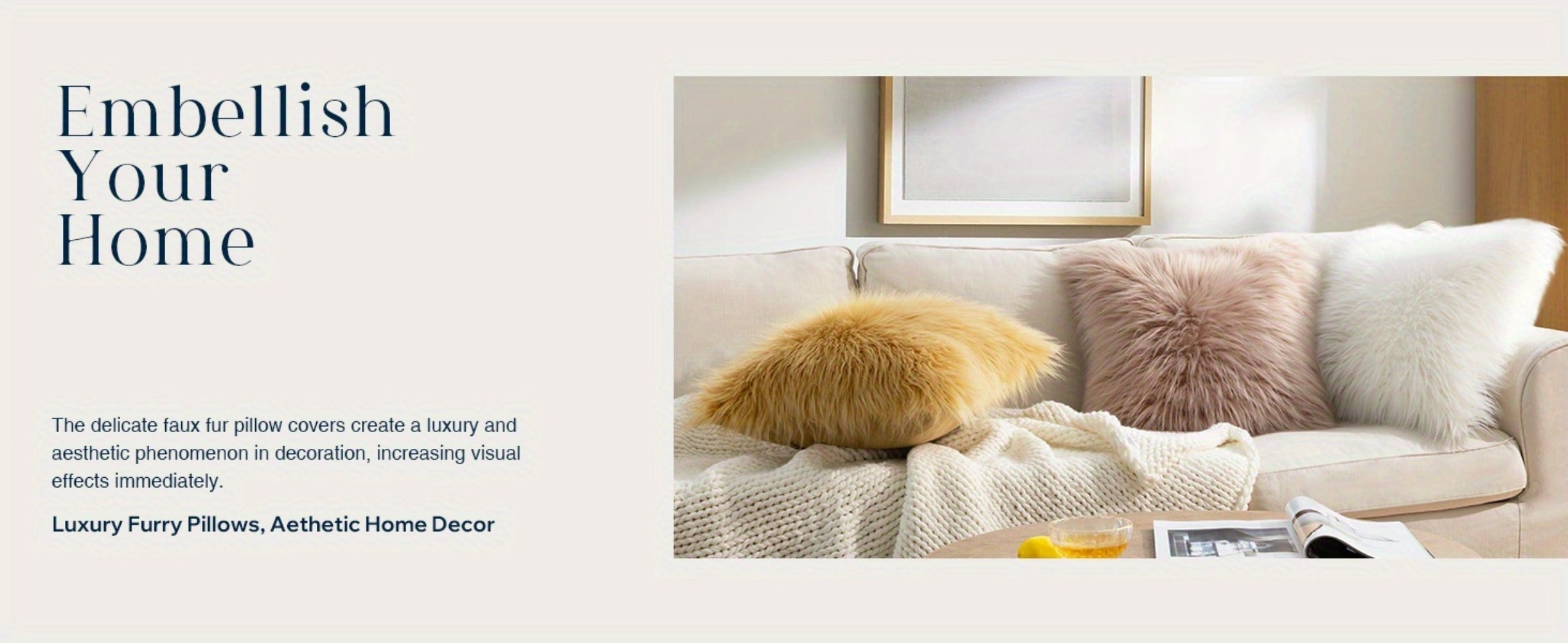 Faux Fur Throw Pillow Covers Pack of 2 ¨C Luxury Soft Fluffy Decorative Cushion Covers for Couch Bed Sofa, Pet Friendly, Zipper Closure