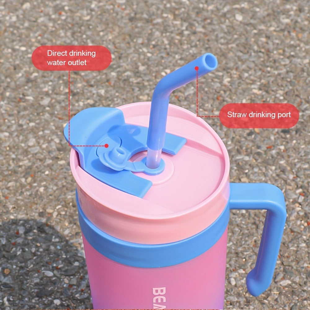 Tumbler Set 3pcs Gradient Color Frosted Plastic Water Cup with Straw Double Drinking Large Capacity Car Handle Cup 10oz 27oz 40oz 300ml 800ml 1200ml for Travel Gym Car Office Black and White