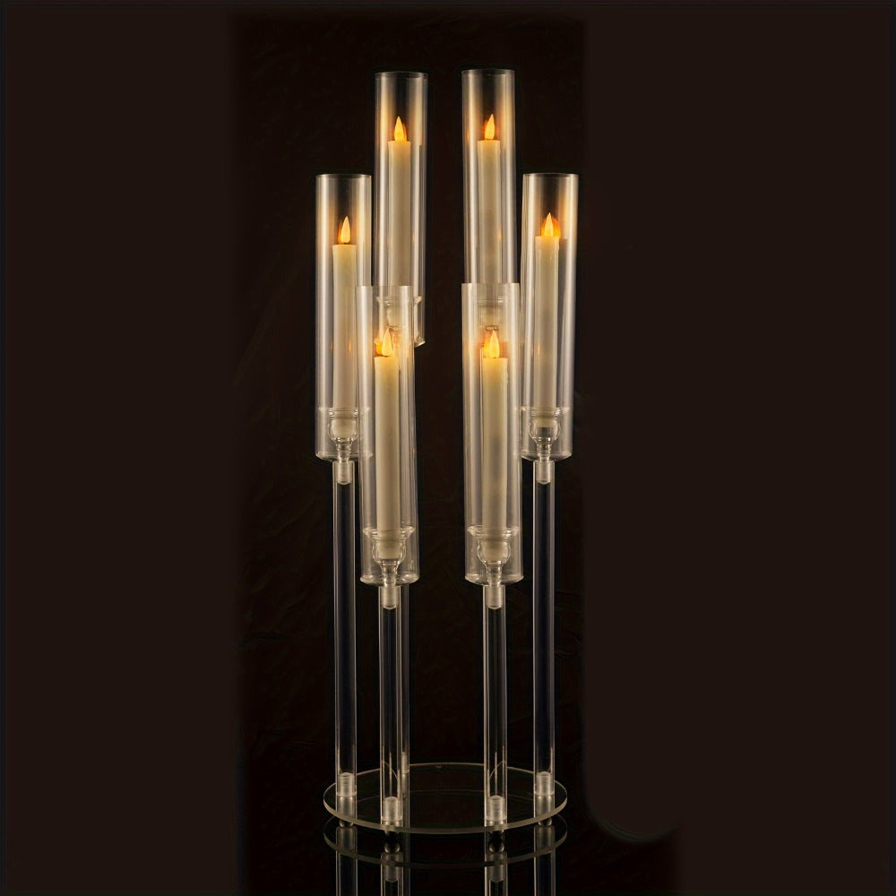 Acrylic Candelabra 6-Arm Candlestick Holder 26.8 Inch Clear Crystal Candle Holders Bulk for Wedding Table Centerpieces, Party Home Decoration, Valentine's Day Anniversary Christmas