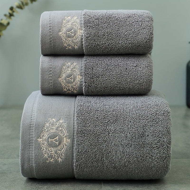 Embroidered Cotton Towel Set 3-Piece ¨C 400g/©O Soft Absorbent Lint-Free Bath Towel Hand Towel Set for Home Spa Salon