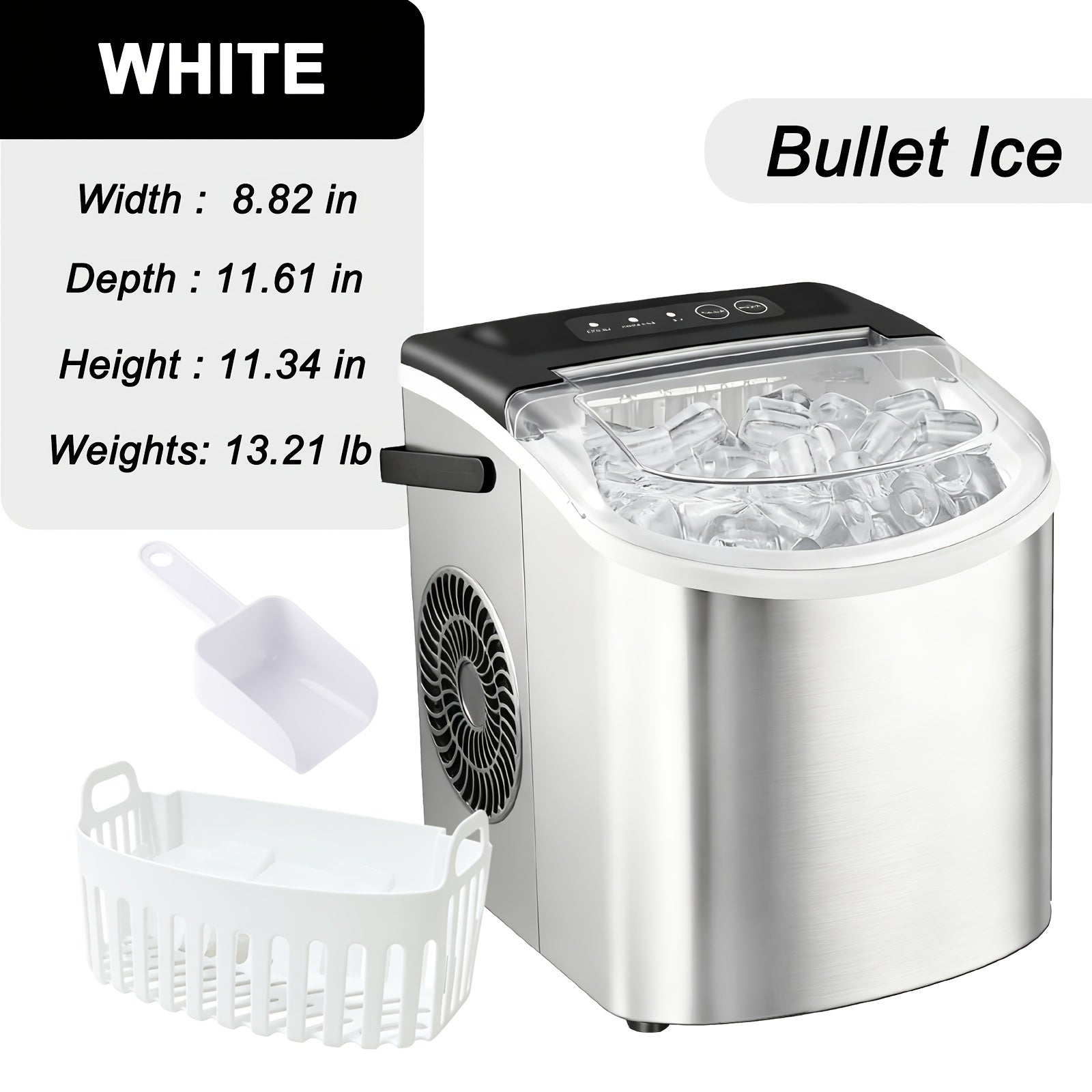 Ice Maker with Basket & Scoop ¨C 26 Lbs/Day Countertop Bullet Ice Machine, 9 Cubes in 6 Mins, Self-Cleaning, 5 Colors Pink White Green Silver Black, for Home, Kitchen, Office, Bar, RV & Camping