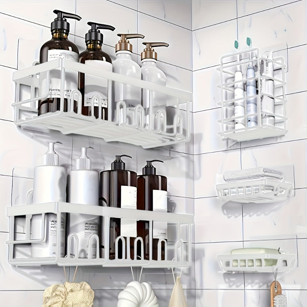 Shower Caddy Organizer 5 Pack Adhesive Rustproof Stainless Steel Shower Shelves with Soap Holder No Drilling Bathroom Storage Rack for Shower Wall Renters Apartment Kitchen Multiple Colors
