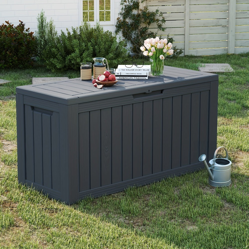 Large Resin Deck Box Lockable Outdoor Storage 80/100 Gallon ¨C 345L UV Protected Weatherproof Patio Storage Box | Sit-On Lid Deck Storage Chest for Pool Accessories, Garden Tools & Outdoor Gear