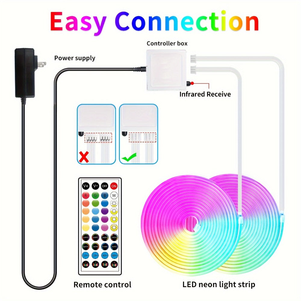 Neon Rope Lights 100ft RGB LED with App & Remote Control, 2 Rolls of 50ft Flexible Neon LED Strip, 24V Safe Low Voltage, for Bedroom, Room Decor, Gaming Setup, Indoor Accent & Holiday Lighting
