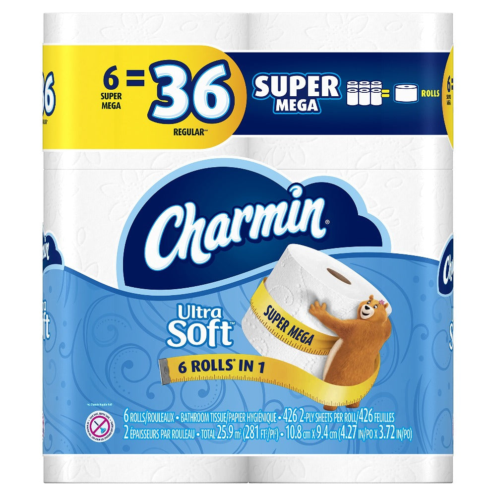 Charmin Ultra Soft Toilet Paper Mega Roll - 2-Ply 200 Sheets per Roll, Soft & Strong Bath Tissue, Available in Mega, Double, 16ct, 30ct, 328ct Bulk Pack Options for Home, Office & Commercial Use