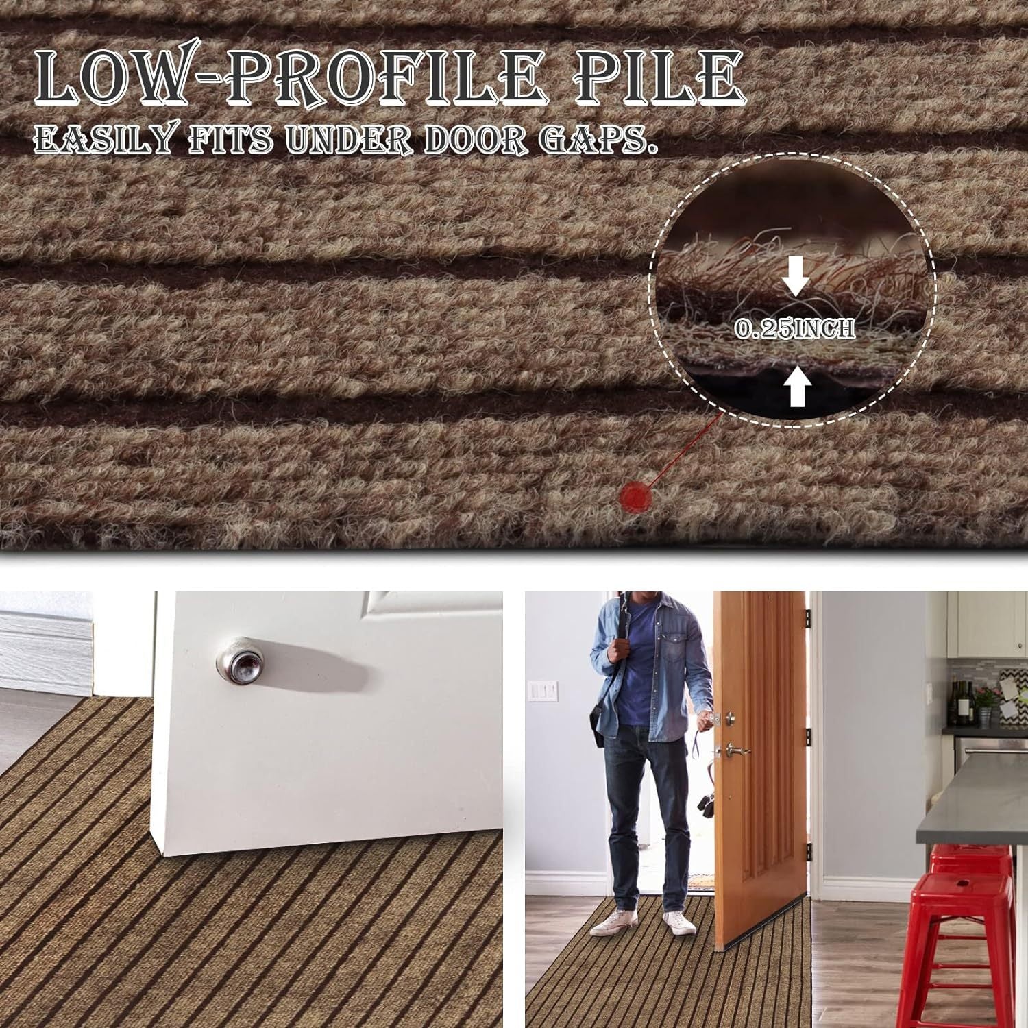 Runner Rug Non-Slip Rubber Backing Indoor Outdoor Hallway Kitchen Entryway Bedroom Carpet Runner Stain Resistant Low Pile Easy Clean Multiple Sizes 2FT Wide 8 Colors Grid Strip