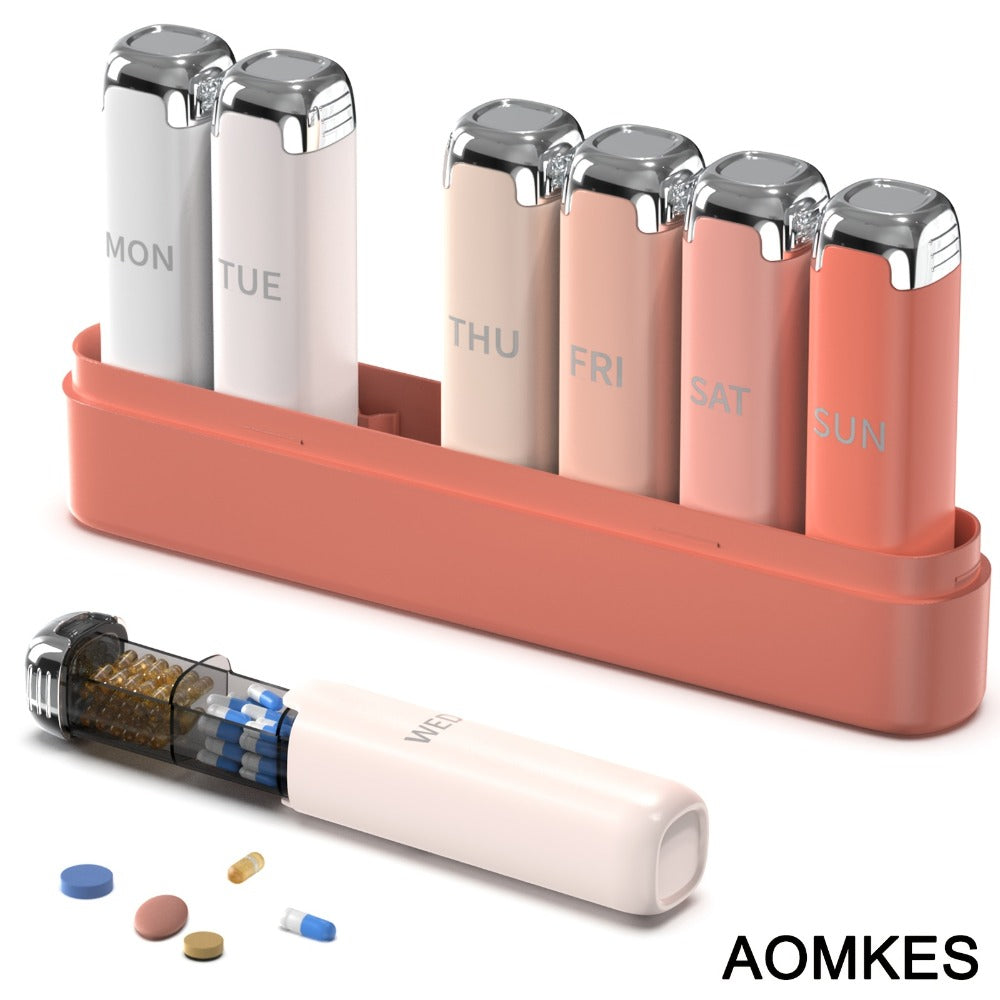 Weekly Pill Organizer for Women, 7-Day 3-Times-a-Day Pill Box with 21 Compartments, Removable Travel Pill Case, Vitamin & Supplement Organizer, Spill-Proof Gradient Pink Lipstick Design Gift for Mom