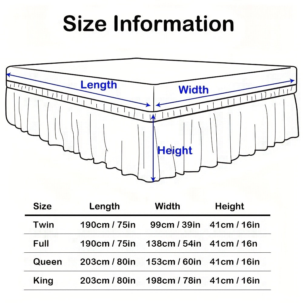 Double Ruffle Bed Skirt 16¡± Drop | Elastic Wrap Around Dust Ruffle for Twin Full Queen King Bed | Easy Install Machine Washable Soft Linen Poly Blend Bedskirt